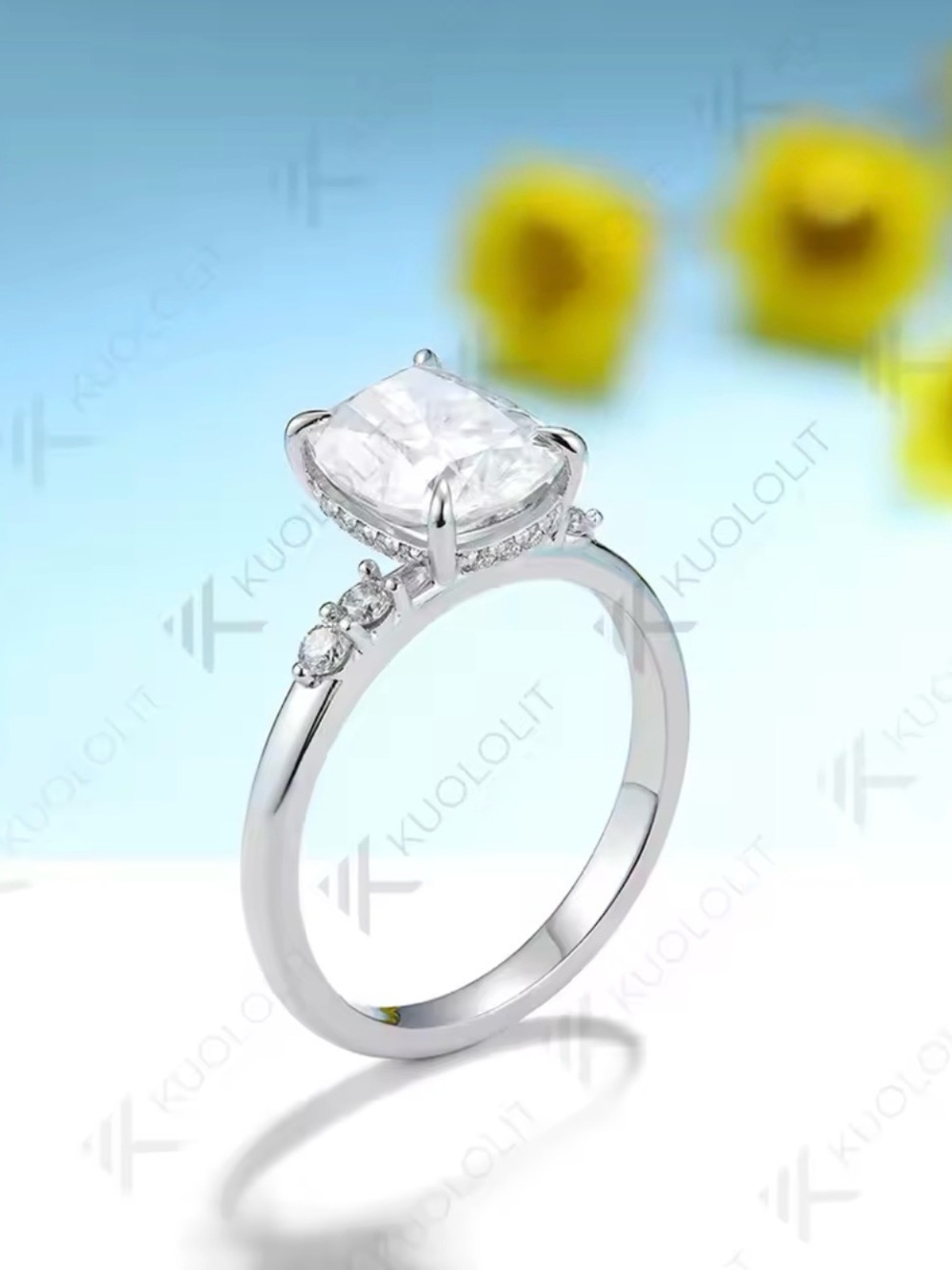 3 ct Kuololit Moissanite elongated cushion cut ring size 8 - Picture 4 of 14